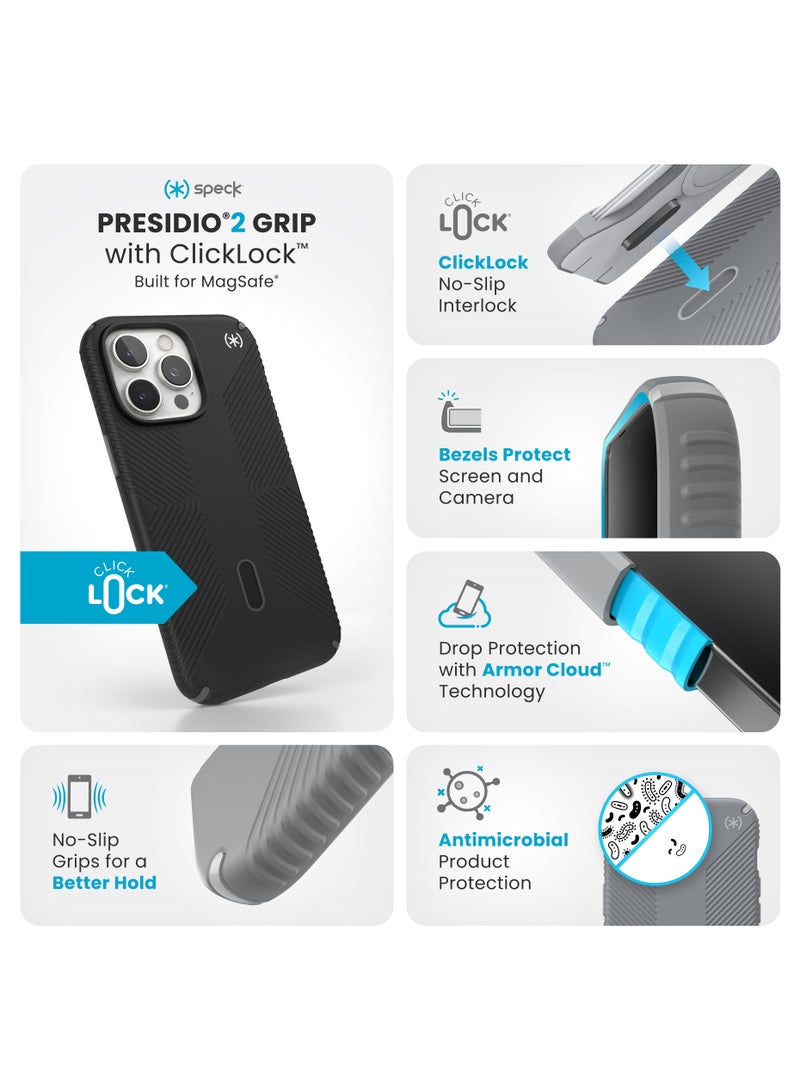 Speck Presidio 2 Grip iPhone 16 Pro Max Case - MagSafe and ClickLock - Slim Black/Slate Phone Case - Image 3