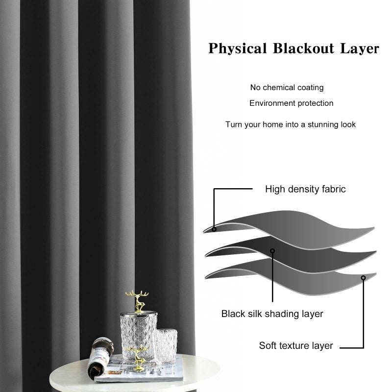 JSFLY Blackout Curtains for Bedroom Thermal Insulated Light Blocking Room Darkening Curtains Solid Grommet Window Drapes for Living Room, Set of 2 Curtain Panels 42 W x 63 L inch Long Dark Gray - Image 4