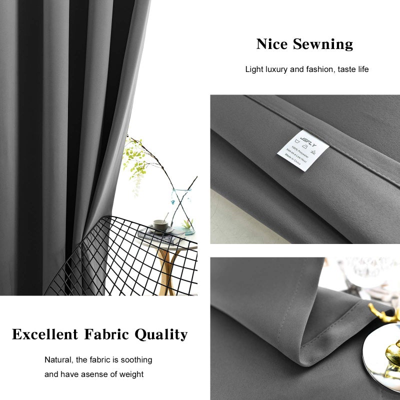 JSFLY Blackout Curtains for Bedroom Thermal Insulated Light Blocking Room Darkening Curtains Solid Grommet Window Drapes for Living Room, Set of 2 Curtain Panels 42 W x 63 L inch Long Dark Gray - Image 2