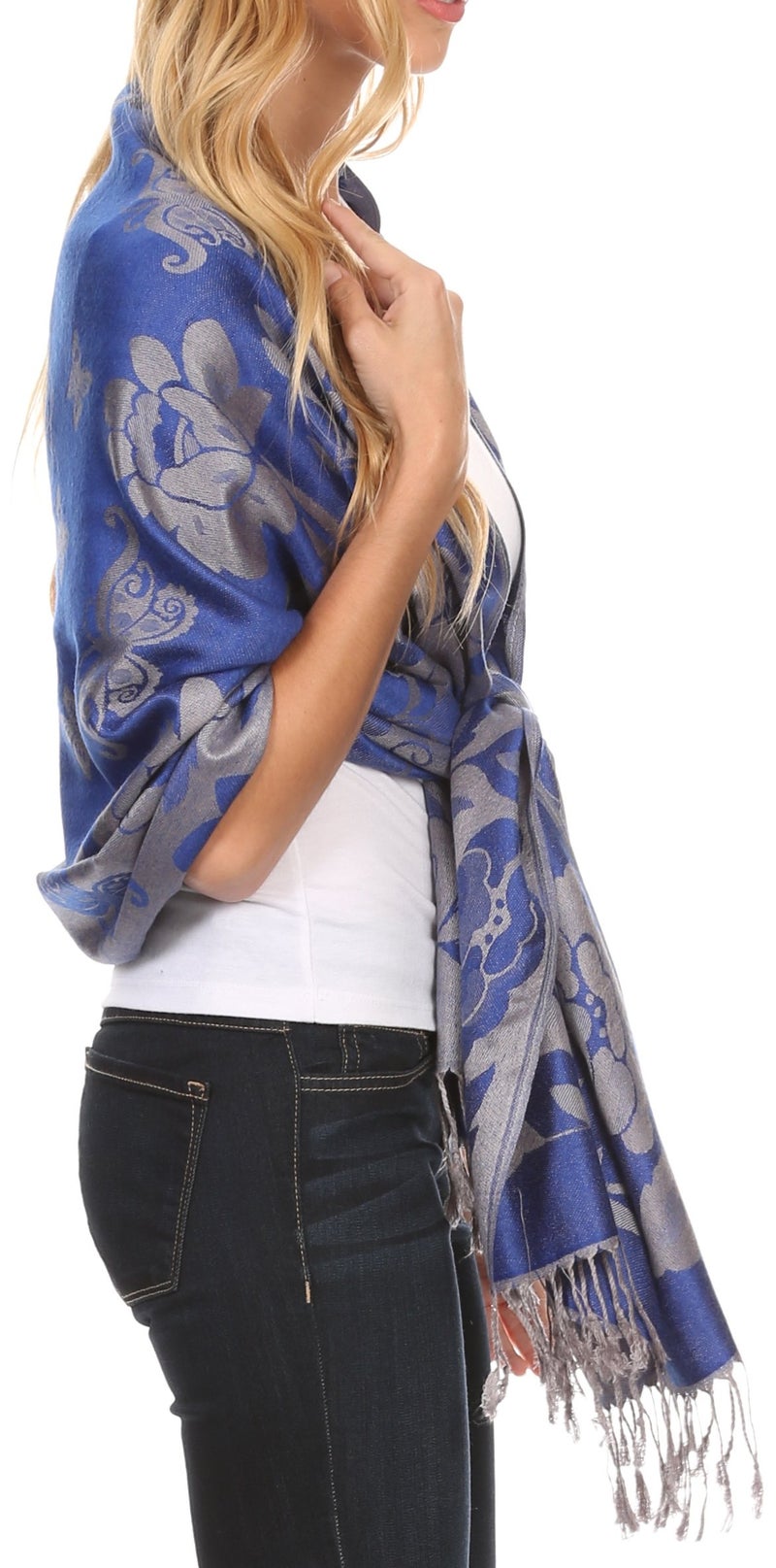 Sakkas CHS158 - Tawny Reversible Butterfly Pashmina/Shawl/Wrap/Stole - Royal Blue - OS - Image 3