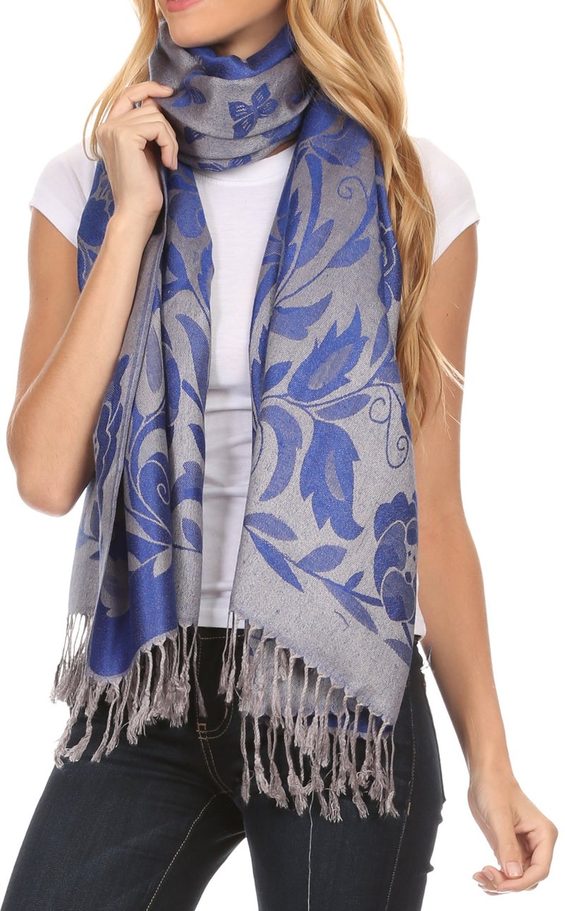 Sakkas CHS158 - Tawny Reversible Butterfly Pashmina/Shawl/Wrap/Stole - Royal Blue - OS - Image 4