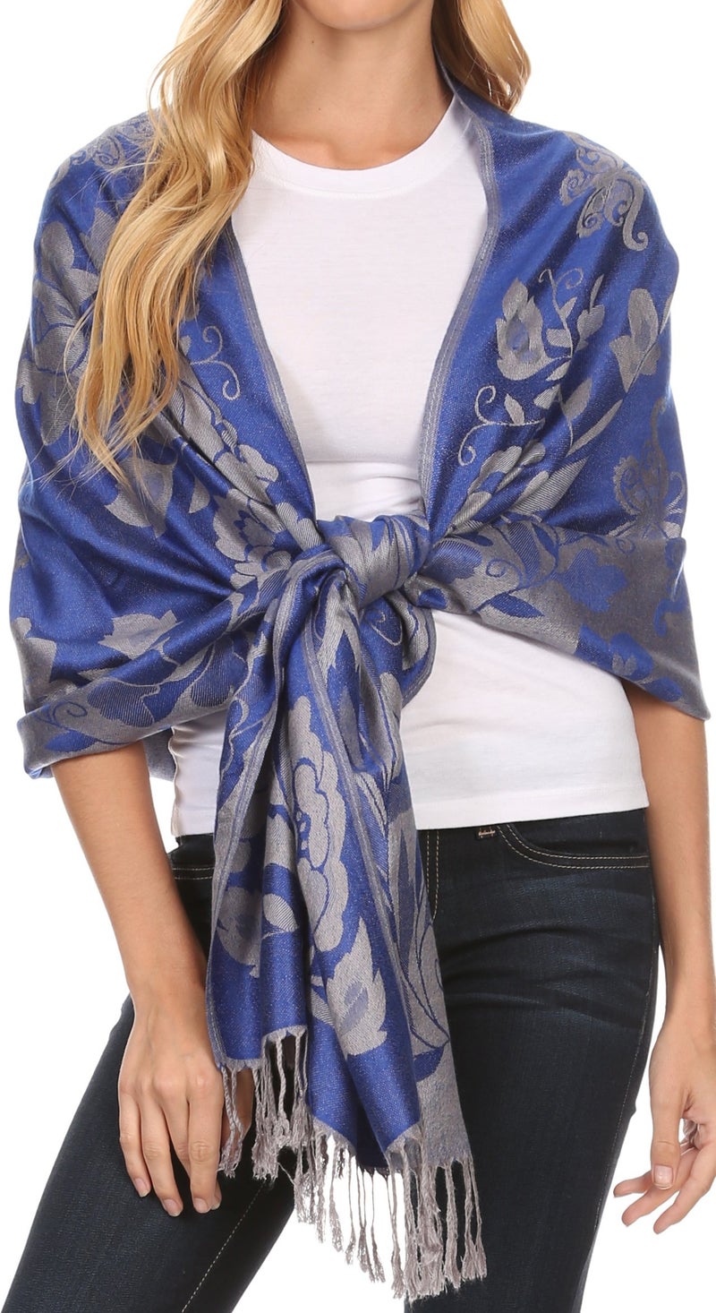 Sakkas CHS158 - Tawny Reversible Butterfly Pashmina/Shawl/Wrap/Stole - Royal Blue - OS - Image 1