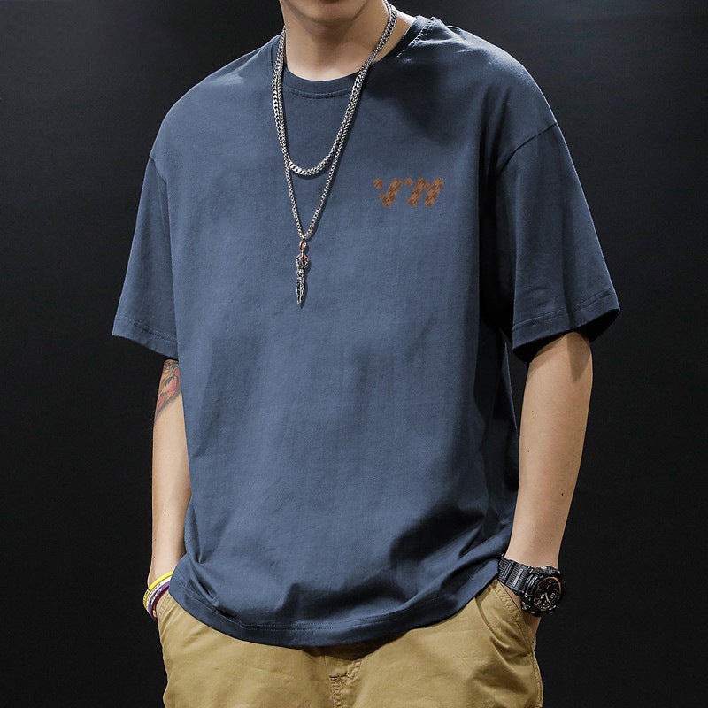 New cotton printed round-neck short-sleeved t-shirt for men's trendy brands ins trendy summer loose and versatile clothes