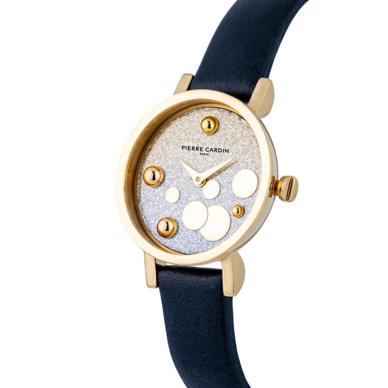 PIERRE CARDIN Women's Watch with Gold Stainless Steel Case and Black Leather Band - Image 2