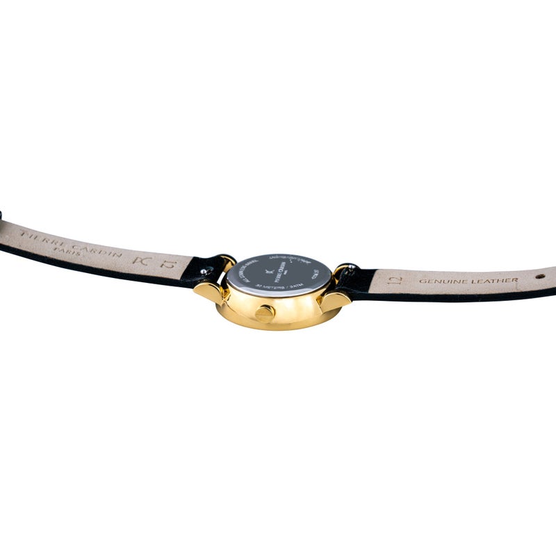 PIERRE CARDIN Women's Watch with Gold Stainless Steel Case and Black Leather Band - Image 4