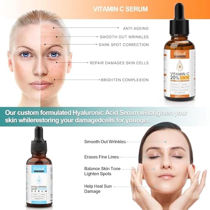 ELBBUB Anti Aging Vitamin C Serum Hyaluronic Acid Serum Set - with Hyaluronic Acid, Skin Care Set Boost Skin Collagen,Hydrate & Plump Skin, Anti Aging & Wrinkle Facial Serum - Image 2