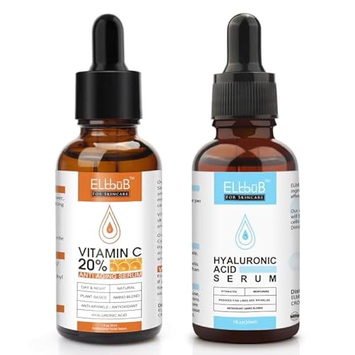 ELBBUB Anti Aging Vitamin C Serum Hyaluronic Acid Serum Set - with Hyaluronic Acid, Skin Care Set Boost Skin Collagen,Hydrate & Plump Skin, Anti Aging & Wrinkle Facial Serum - Image 1