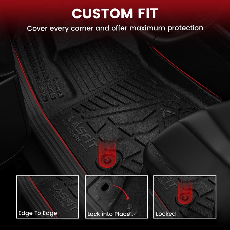 LASFIT Floor Mats for Chevrolet Chevy Colorado/GMC Canyon Crew Cab 2023 2024 2025 2026 (Fit Carpet Floor), All Weather TPE Custom Fit Floor Mats for Cars, 1st and 2nd Row Car Floor Mats Full Set - Image 3