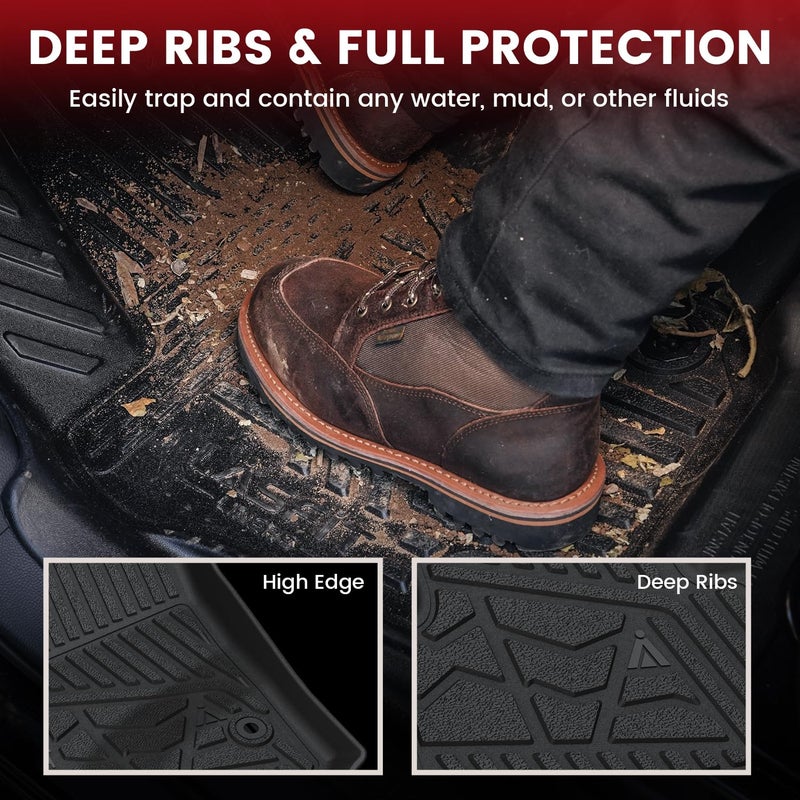 LASFIT Floor Mats for Chevrolet Chevy Colorado/GMC Canyon Crew Cab 2023 2024 2025 2026 (Fit Carpet Floor), All Weather TPE Custom Fit Floor Mats for Cars, 1st and 2nd Row Car Floor Mats Full Set - Image 5
