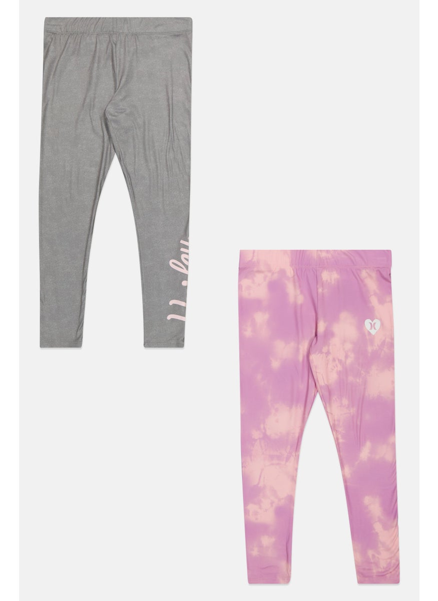 Hurley Kids Girl 2 Pieces Pull On Brand Logo Training Leggings, Grey  - Image 1