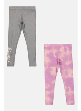 Hurley Kids Girl 2 Pieces Pull On Brand Logo Training Leggings, Grey  - Image 2