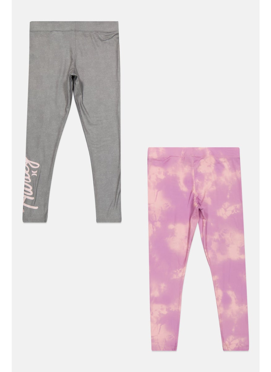 Hurley Kids Girl 2 Pieces Pull On Brand Logo Training Leggings, Grey  - Image 2