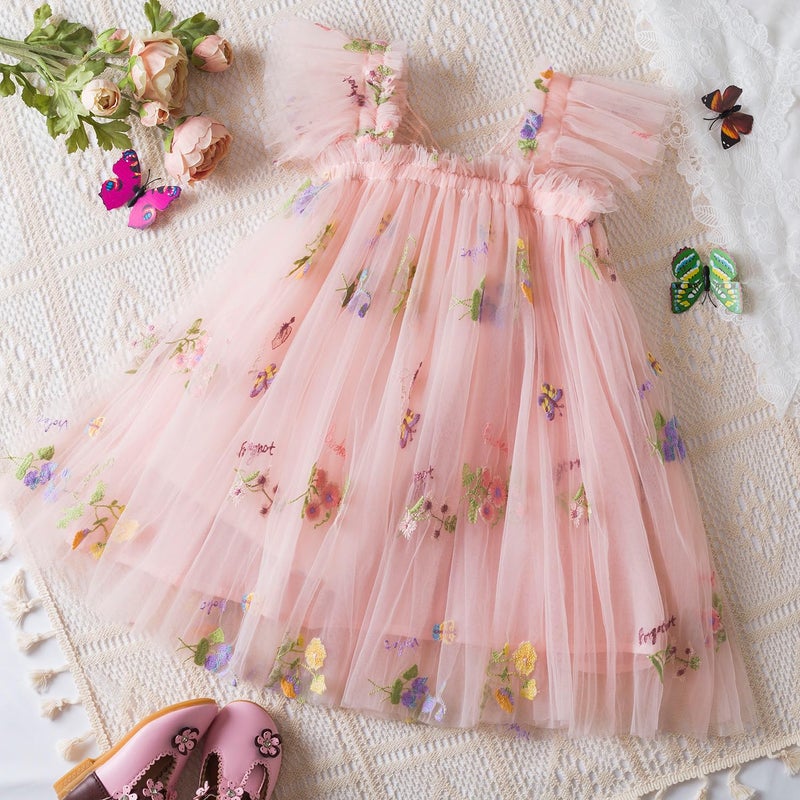 NNJXD Baby Girl Flower Embroidery Tulle Dress Butterfly Toddler Birthday Party Dresses 2109 Pink Size(120) 4-5 Years - Image 3