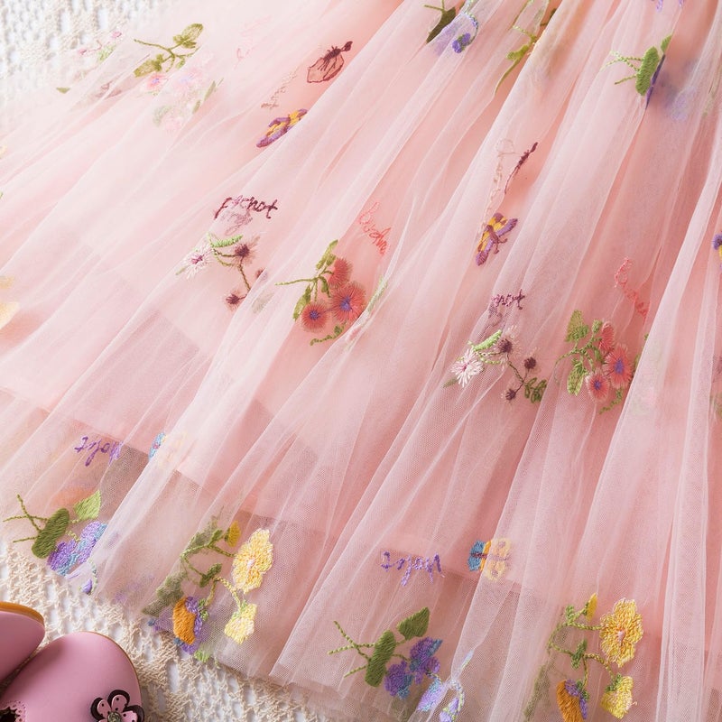 NNJXD Baby Girl Flower Embroidery Tulle Dress Butterfly Toddler Birthday Party Dresses 2109 Pink Size(120) 4-5 Years - Image 5