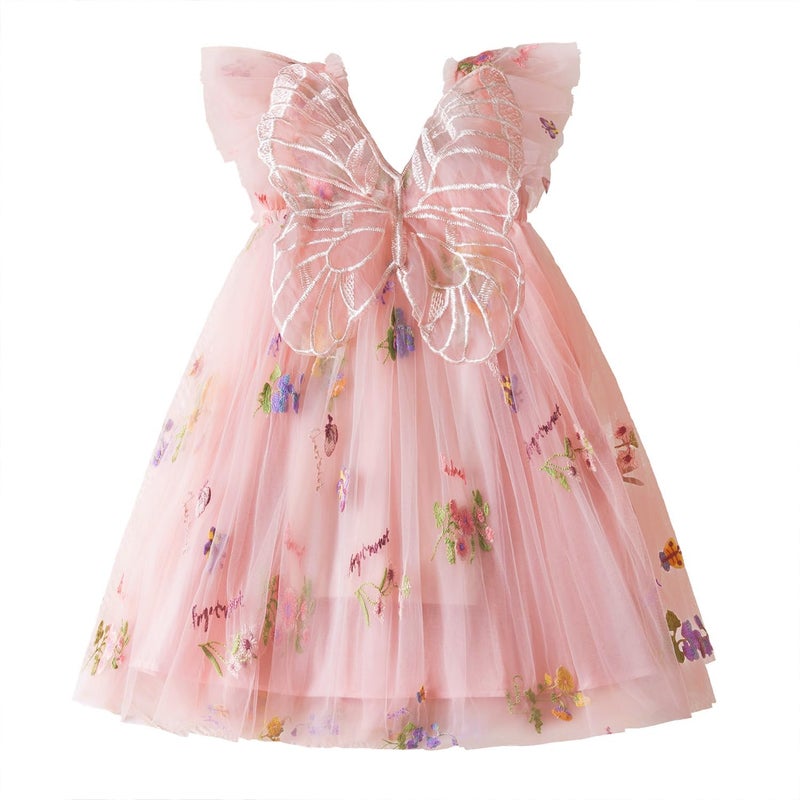 NNJXD Baby Girl Flower Embroidery Tulle Dress Butterfly Toddler Birthday Party Dresses 2109 Pink Size(120) 4-5 Years - Image 1
