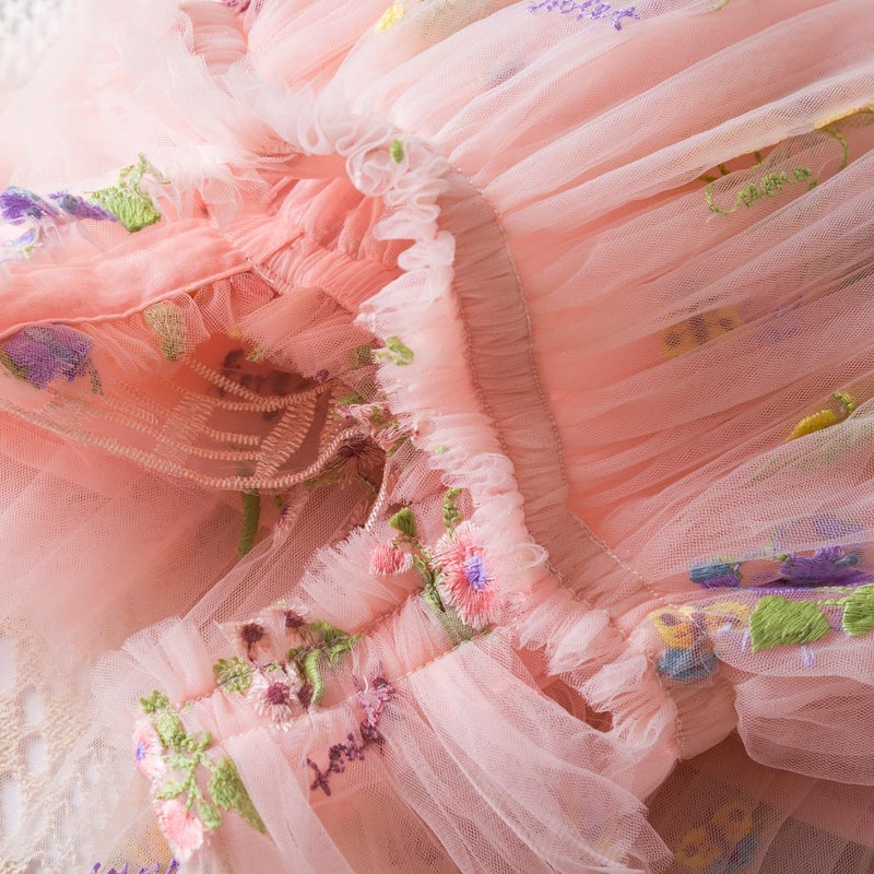 NNJXD Baby Girl Flower Embroidery Tulle Dress Butterfly Toddler Birthday Party Dresses 2109 Pink Size(120) 4-5 Years - Image 4