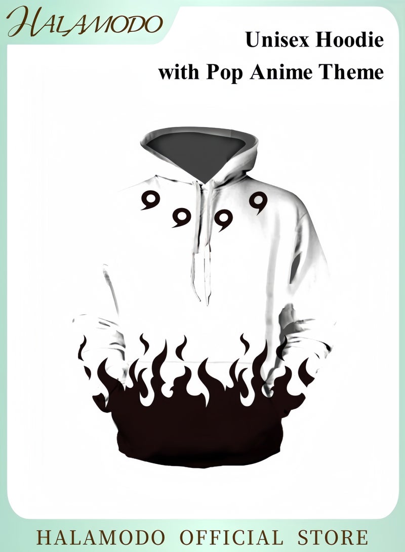 HALAMODO Unisex Hoodie with Pop Anime Theme Long-Sleeved Printed Tops Casual Sweatshirts Soft Sportswear Fashion Youth Pullovers with Drawstrings and Large Pockets for Daily Wear  - Image 1