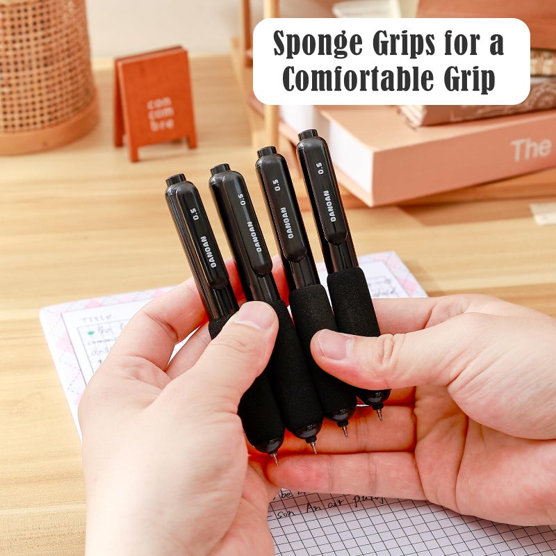 BAYTORY 4Pcs Small Retractable Gel Pens, Quick Dry Black Ink 0.5mm Fine Point Pen, Comfortable Grip Smooth Writing for Journaling, School Office Supplies (Black) - Image 5