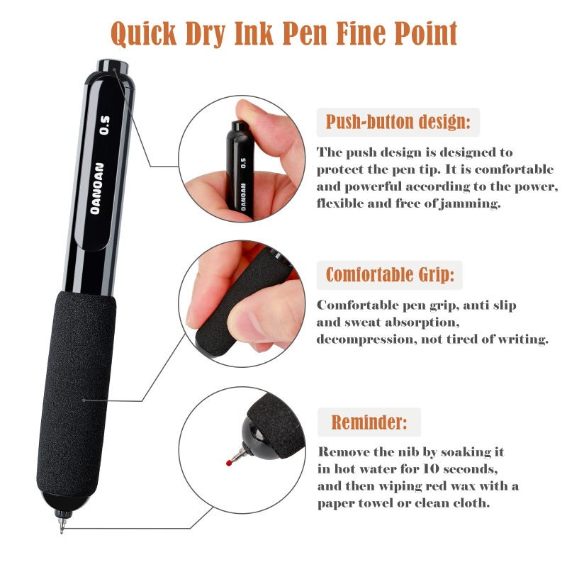 BAYTORY 4Pcs Small Retractable Gel Pens, Quick Dry Black Ink 0.5mm Fine Point Pen, Comfortable Grip Smooth Writing for Journaling, School Office Supplies (Black) - Image 4