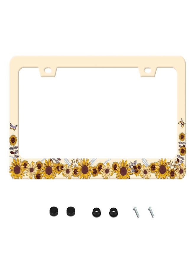 UNINDREM Vintage Sunflower Pattern License Plate Frame Funny Stainless Steel Sunflower Floral License Plate Frames Rust-Proof Auto Parts Decoration with Screws License Plate Holder for Men Women Youth 12x6 in - Image 1