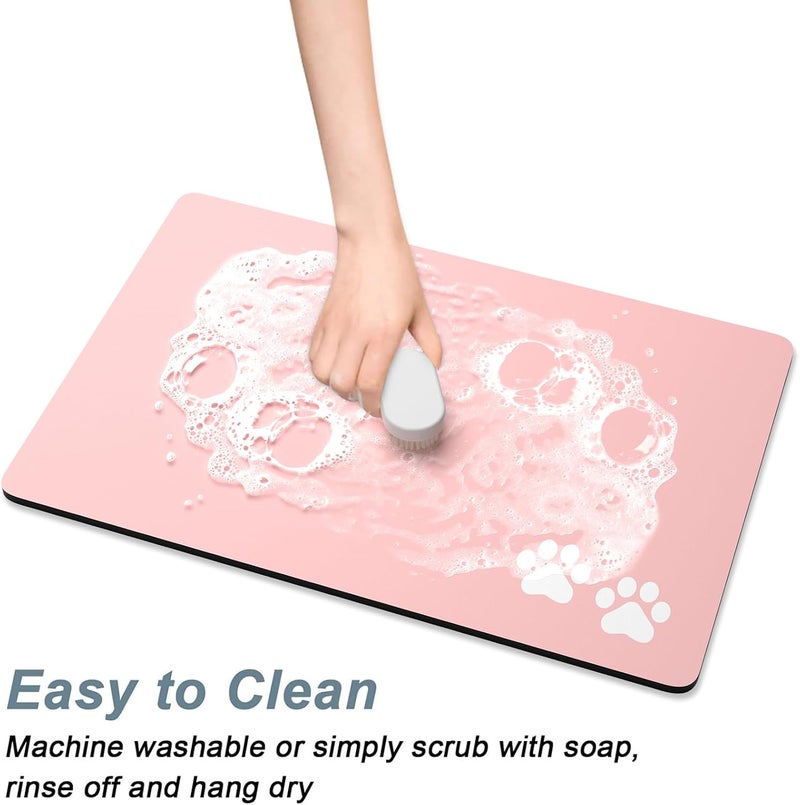 Rnivvi Dog Food Mat, 12" x 19" Footprint Absorbent Dog Cat Bowl Mat for Food and Water, Cute Anti-Slip Rubber Pet Feeding Rug Protect Floors, Puppy Placemat for Feeding & Watering Supplies, Pink - Image 5