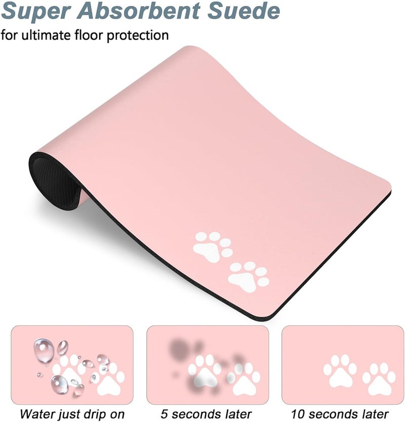 Rnivvi Dog Food Mat, 12" x 19" Footprint Absorbent Dog Cat Bowl Mat for Food and Water, Cute Anti-Slip Rubber Pet Feeding Rug Protect Floors, Puppy Placemat for Feeding & Watering Supplies, Pink - Image 3