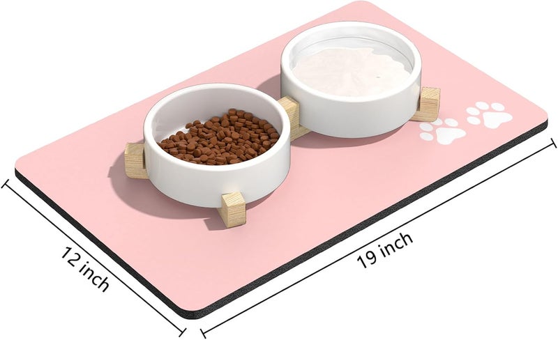 Rnivvi Dog Food Mat, 12" x 19" Footprint Absorbent Dog Cat Bowl Mat for Food and Water, Cute Anti-Slip Rubber Pet Feeding Rug Protect Floors, Puppy Placemat for Feeding & Watering Supplies, Pink - Image 2