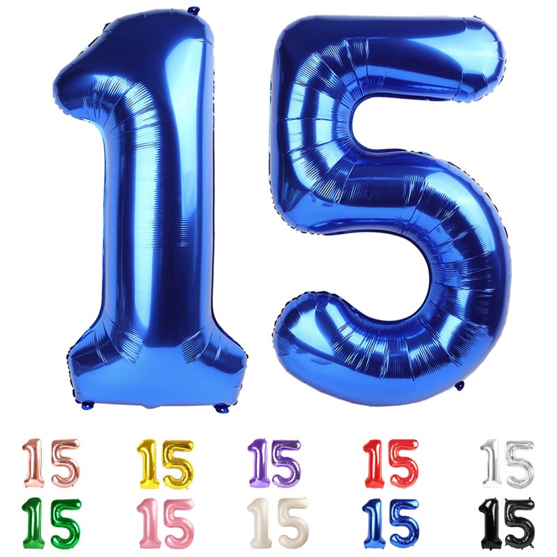 Mluchee 15 Balloons Number, 15th Birthday Decorations for Girls Boys, 51st Dark Blue Birthday Party Decorations 40 In Balloons for Wedding, Celebration Party, Graduations - Image 1