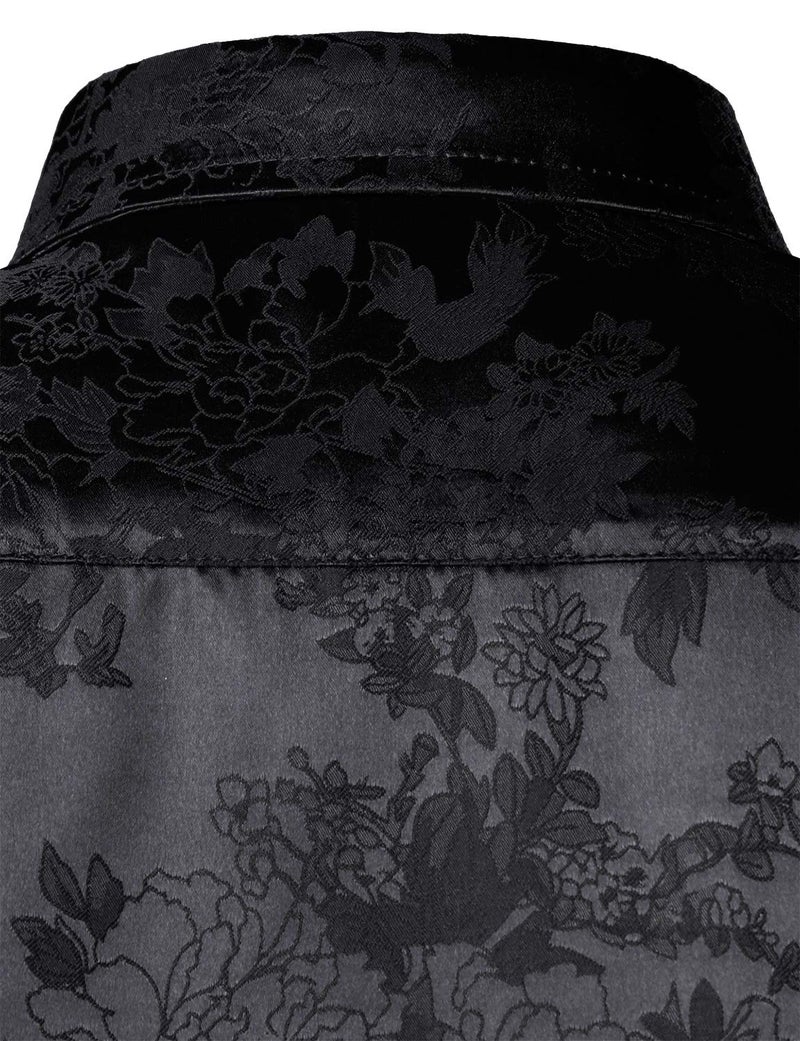 ZEROYAA Men's Shiny Satin Rose Floral Jacquard Long Sleeve Button Up Dress Shirts for Party Prom ZLCL26-Black XX-Large - Image 5