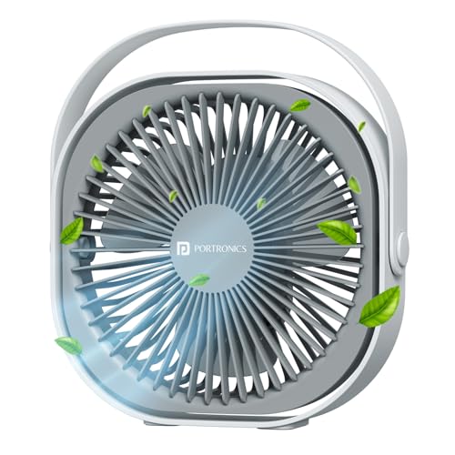 Portronics CoolCube Portable Desktop Fan with 2400mAh Battery, Type-C Charging, 360° Rotation, 3 Speed Modes Up to 2500 RPM, BLDC Motor, Quiet Operation, Up to 3 Hour Playtime, For Home,Car &Office - Image 1