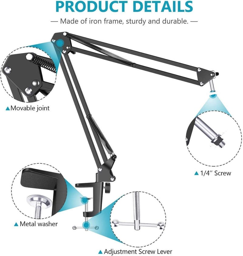 MILLETS Webcam Stand,Webcam Clamp Mount Suspension Scissor Tripod Mobile Stand Holder Camera arm & Other Devices with 1/4" Thread - Image 4
