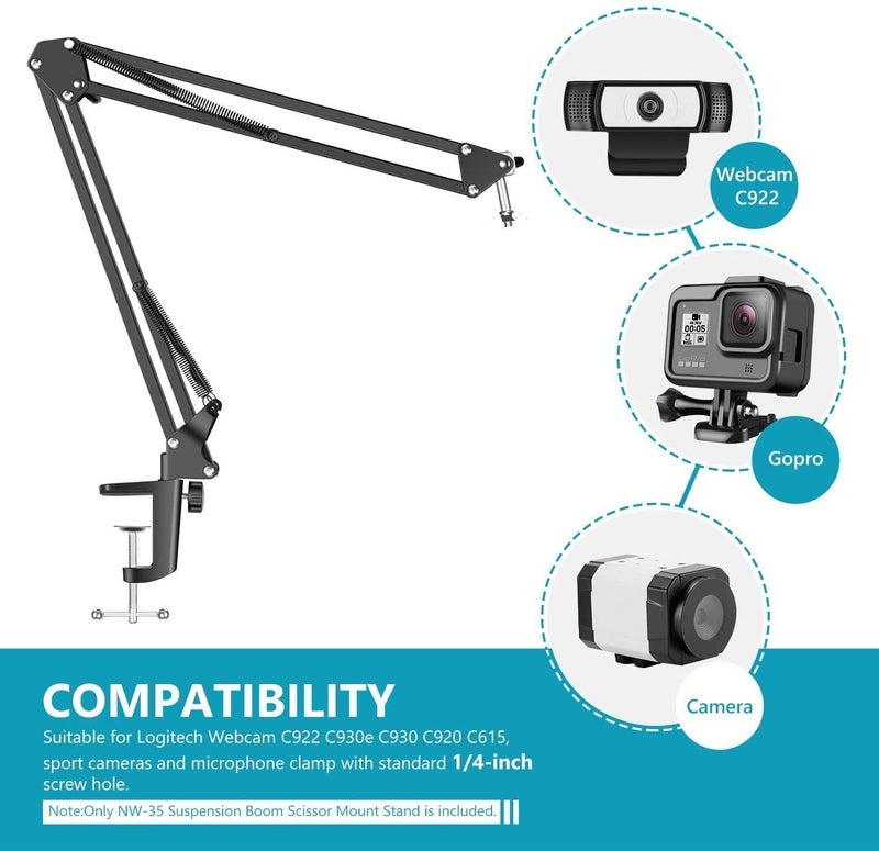 MILLETS Webcam Stand,Webcam Clamp Mount Suspension Scissor Tripod Mobile Stand Holder Camera arm & Other Devices with 1/4" Thread - Image 3