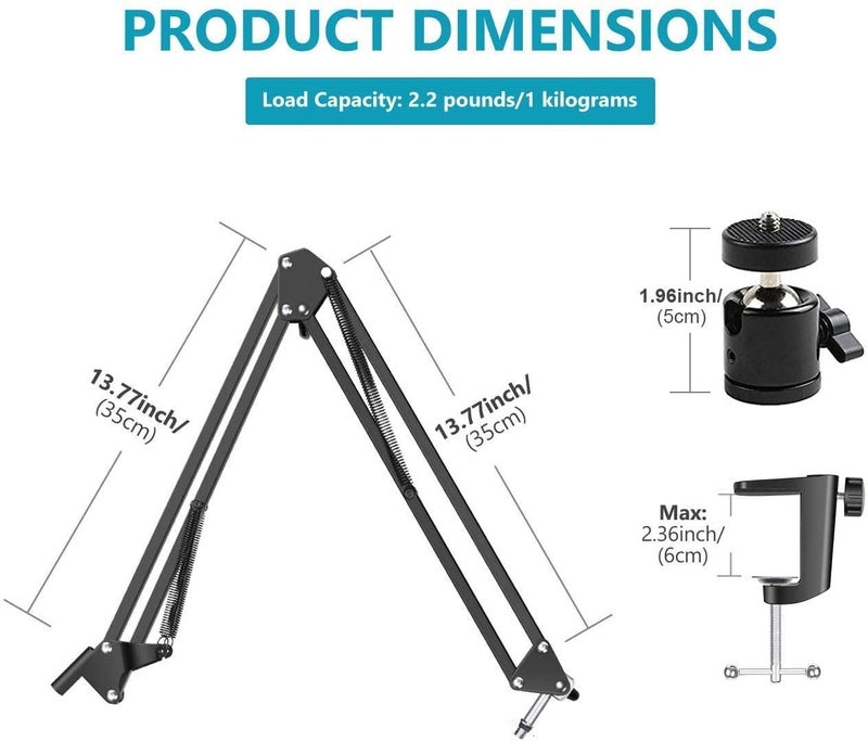 MILLETS Webcam Stand,Webcam Clamp Mount Suspension Scissor Tripod Mobile Stand Holder Camera arm & Other Devices with 1/4" Thread - Image 1