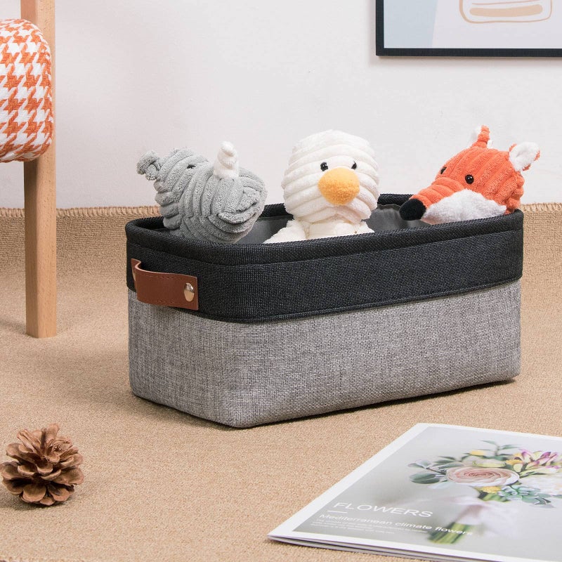 DULLEMELO Small Storage Baskets for Shelves  Small Fabric Collapsible Rectangular Storage Bins for Shelves  Closets  Nursery  Home  Office  Empty Gift Baskets (6-Pack  Black&Gray) - Image 2
