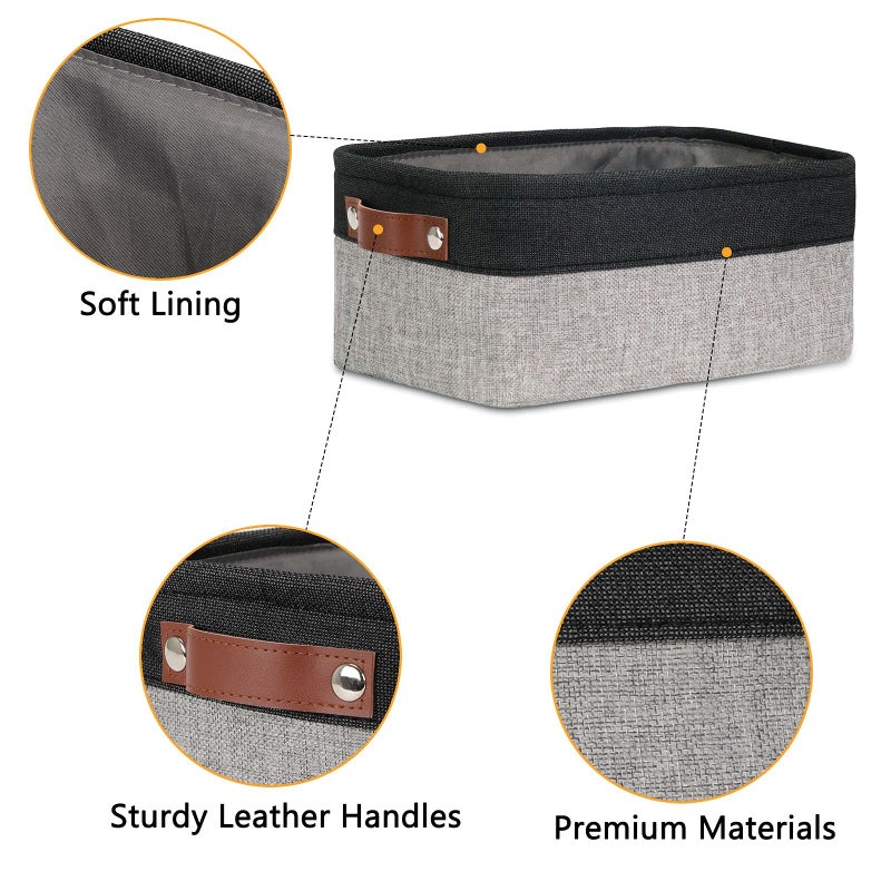 DULLEMELO Small Storage Baskets for Shelves  Small Fabric Collapsible Rectangular Storage Bins for Shelves  Closets  Nursery  Home  Office  Empty Gift Baskets (6-Pack  Black&Gray) - Image 3