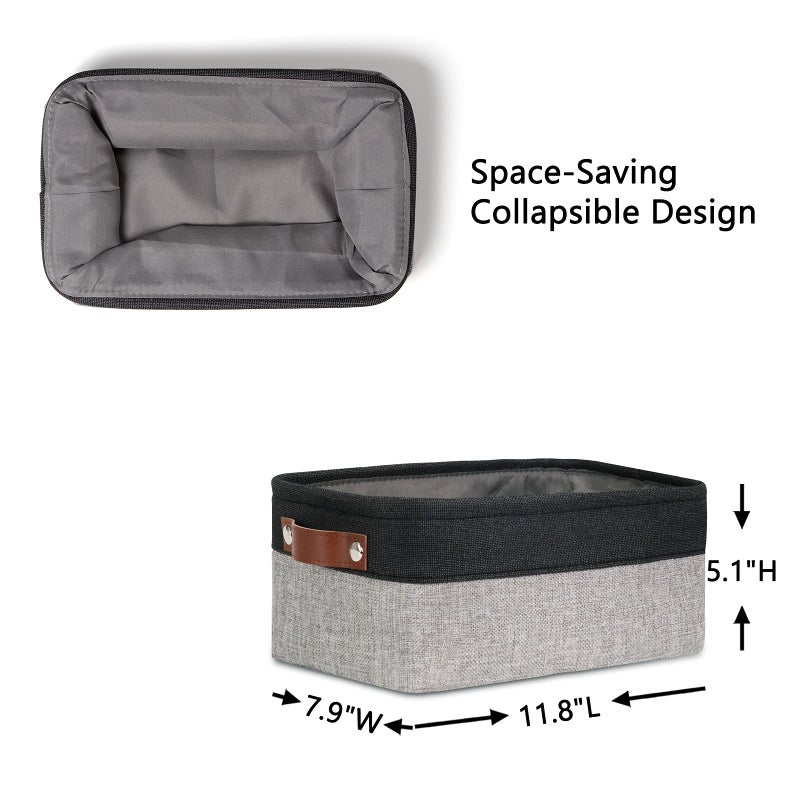DULLEMELO Small Storage Baskets for Shelves  Small Fabric Collapsible Rectangular Storage Bins for Shelves  Closets  Nursery  Home  Office  Empty Gift Baskets (6-Pack  Black&Gray) - Image 4