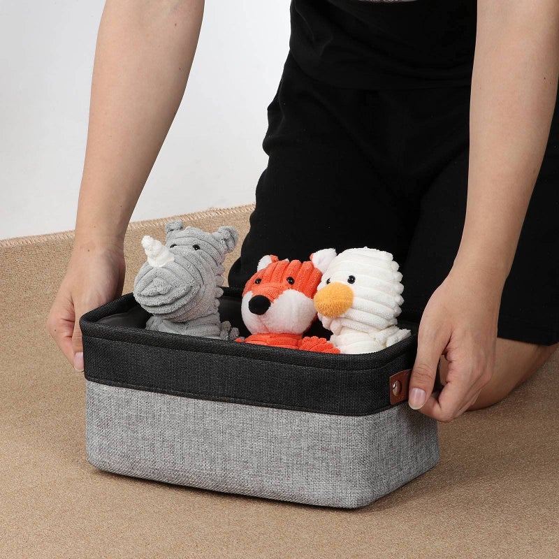 DULLEMELO Small Storage Baskets for Shelves  Small Fabric Collapsible Rectangular Storage Bins for Shelves  Closets  Nursery  Home  Office  Empty Gift Baskets (6-Pack  Black&Gray) - Image 5