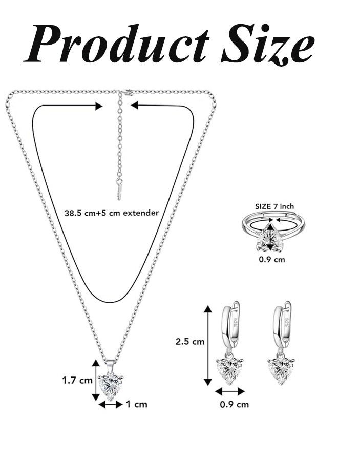 مجموعة مجوهرات رائعة على شكل قلب من الزركونيا المكعبة مكونة من قلادة رومانسية وخاتم وأقراط ثلاثية للذكرى السنوية وعيد الحب وإكسسوارات أنيقة ومثيرة ومتينة لها - Image 2