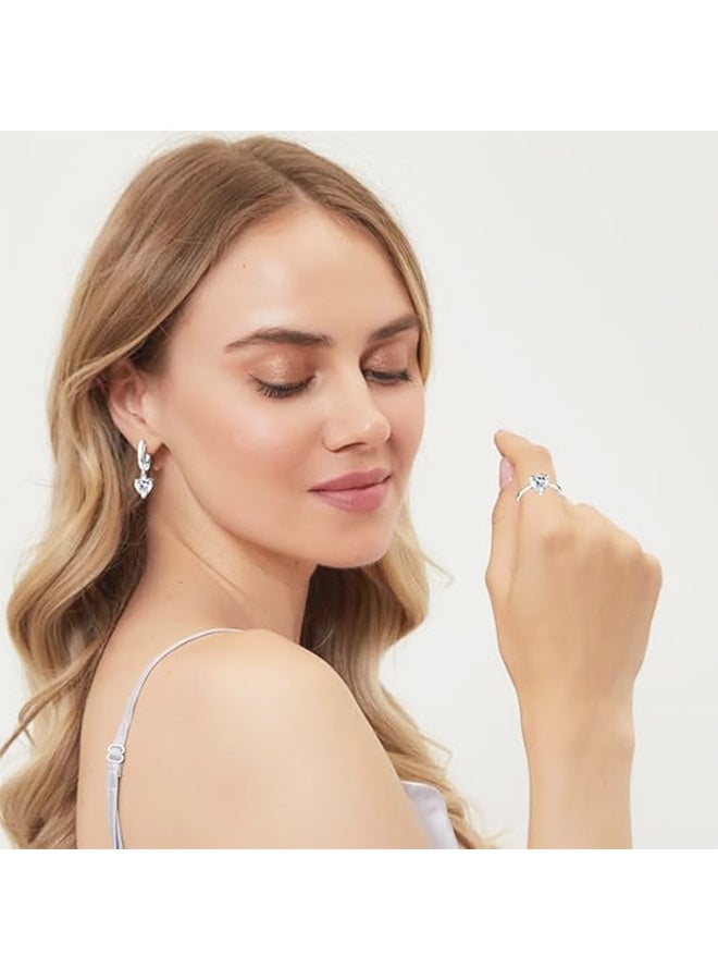 مجموعة مجوهرات رائعة على شكل قلب من الزركونيا المكعبة مكونة من قلادة رومانسية وخاتم وأقراط ثلاثية للذكرى السنوية وعيد الحب وإكسسوارات أنيقة ومثيرة ومتينة لها - Image 4