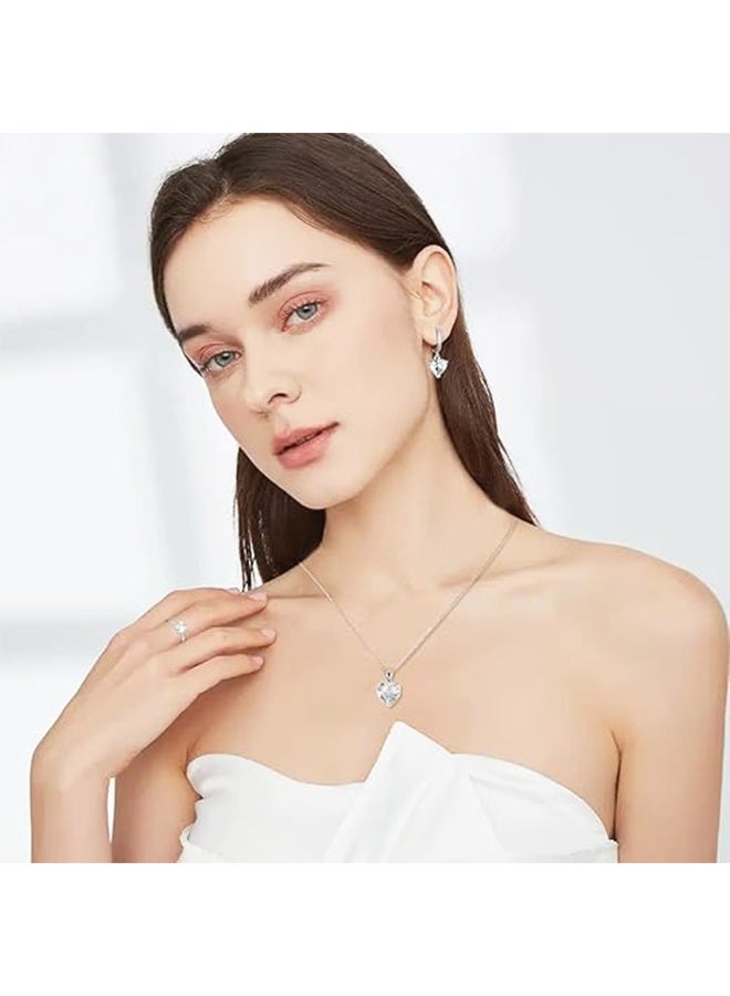 مجموعة مجوهرات رائعة على شكل قلب من الزركونيا المكعبة مكونة من قلادة رومانسية وخاتم وأقراط ثلاثية للذكرى السنوية وعيد الحب وإكسسوارات أنيقة ومثيرة ومتينة لها - Image 3