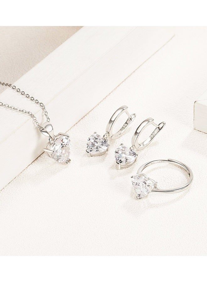 مجموعة مجوهرات رائعة على شكل قلب من الزركونيا المكعبة مكونة من قلادة رومانسية وخاتم وأقراط ثلاثية للذكرى السنوية وعيد الحب وإكسسوارات أنيقة ومثيرة ومتينة لها - Image 5