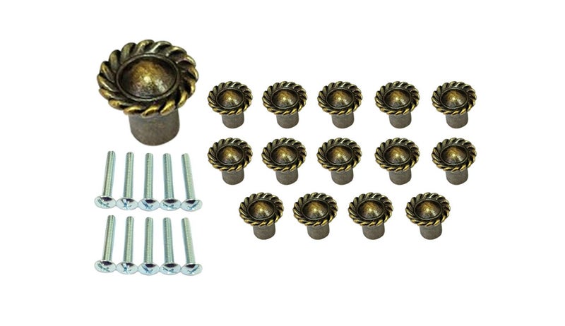 QCAA MiniDecorative Knob 34 for Cabinet Drawers Craft Porject Antique Brass 15 Pack Made in Taiwan - Image 2