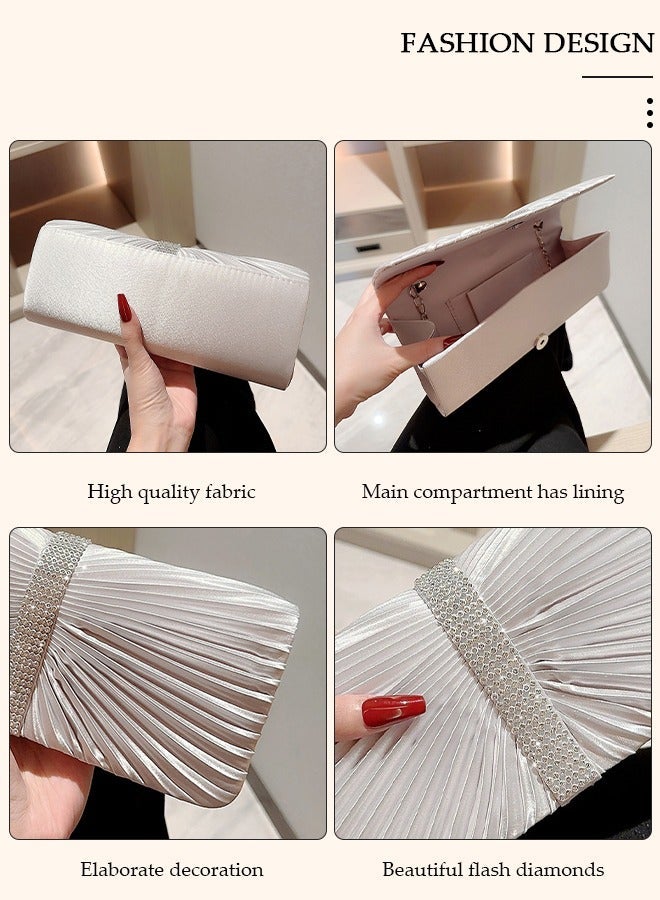 DUNISO Womens Evening Clutch Bag All-matching Pleated Handbag Exquisite Evening Clutch Bag Banquet Wedding Clutch Purse Fashion Pleated Clutch Purse For Women All-match Shoulder Bag Evening Clutch Bag - Image 5