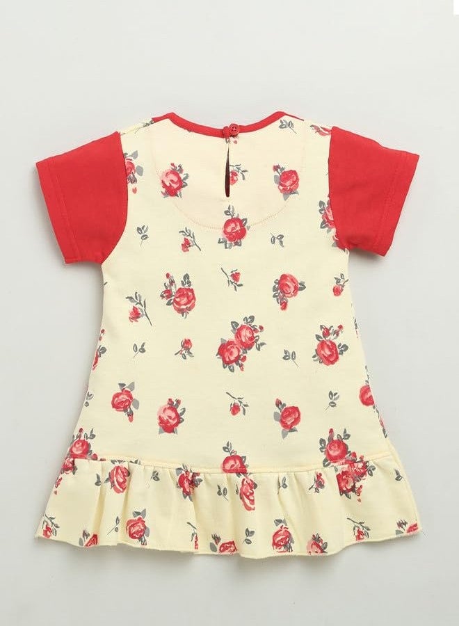 BUMZEE فستان قطني قصير الأكمام يصل إلى الركبة من بامزي للبنات الصغيرات باللونين الأصفر والأحمر - من 3 إلى 6 أشهر (Peb10237B-ylw) - Image 2