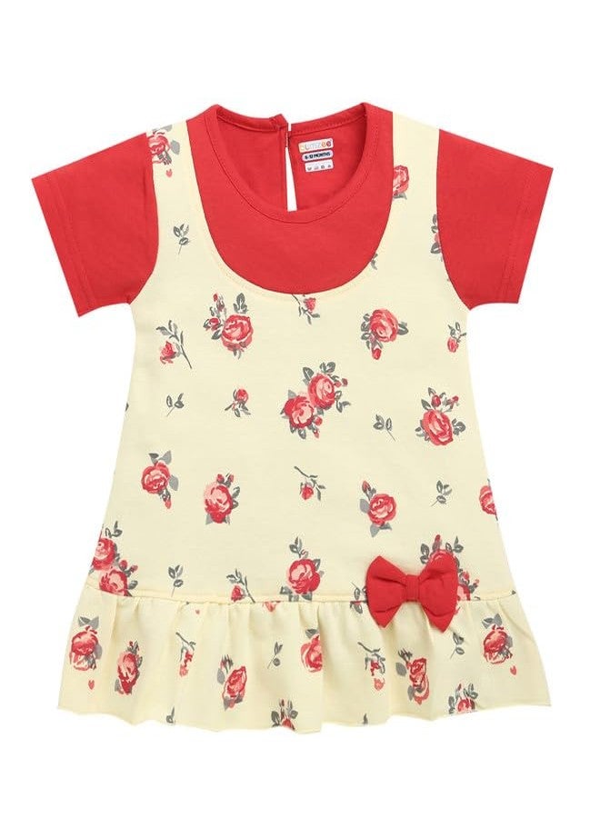 BUMZEE فستان قطني قصير الأكمام يصل إلى الركبة من بامزي للبنات الصغيرات باللونين الأصفر والأحمر - من 3 إلى 6 أشهر (Peb10237B-ylw) - Image 1