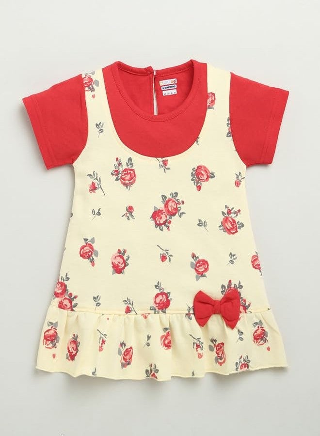 BUMZEE فستان قطني قصير الأكمام يصل إلى الركبة من بامزي للبنات الصغيرات باللونين الأصفر والأحمر - من 3 إلى 6 أشهر (Peb10237B-ylw) - Image 4