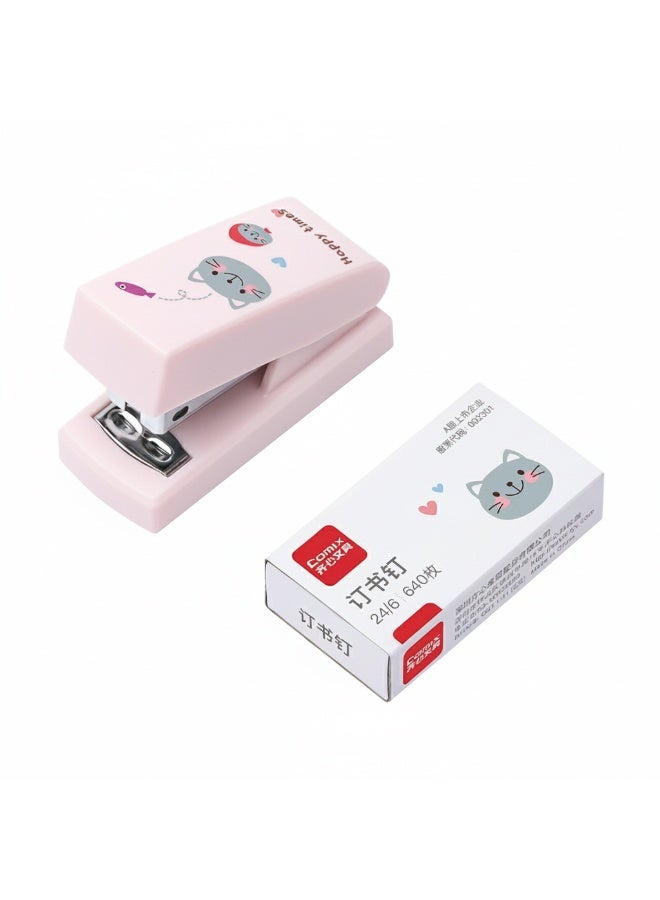 كوميكس طقم دباسة كومكس المكتبية الصغيرة باللون الوردي مع عبوة دبابيس 24/6 - تصميم عصري وانيق - موديل MFB3042 - Image 2