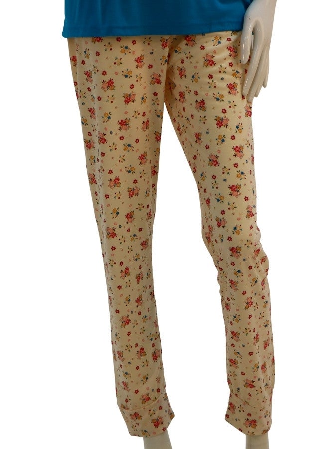 JOANNA JOANNA Women's Houseplant Print Short Sleeve Shirt & Long Pants Pajama Set, Blue - Image 3