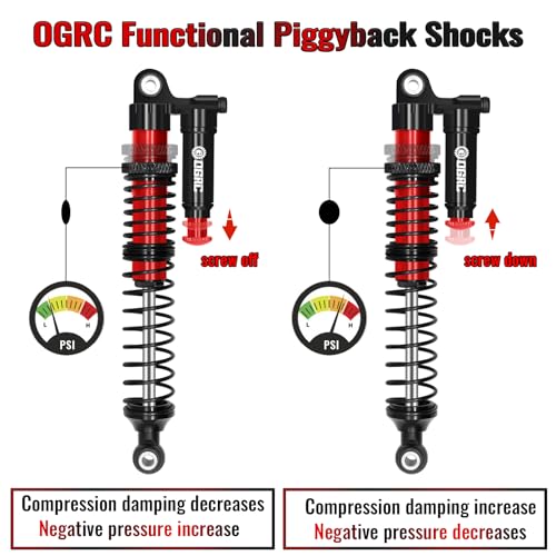 OGUNKE OGRC 100mm Aluminum Adjustable Piggyback Shock Absorber RC Damper for Axial SCX10 TRX4 TRX6 D90 1/10 RC Crawler Upgrade Parts (Red) - Image 3