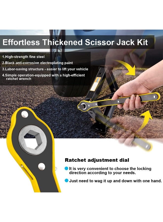 Upgraded Scissor Lift Jack Kit for Cars, SUVs, RVs, and MPVs – Complete 2 Ton (4409 lbs) Tire Changing Set with Smart Ratchet Design, Ratchet Wrench, Lug Wrenches, Gloves, Tire Pressure Gauge, and Storage Bag – Perfect for Emergency Tire Repairs - Image 2